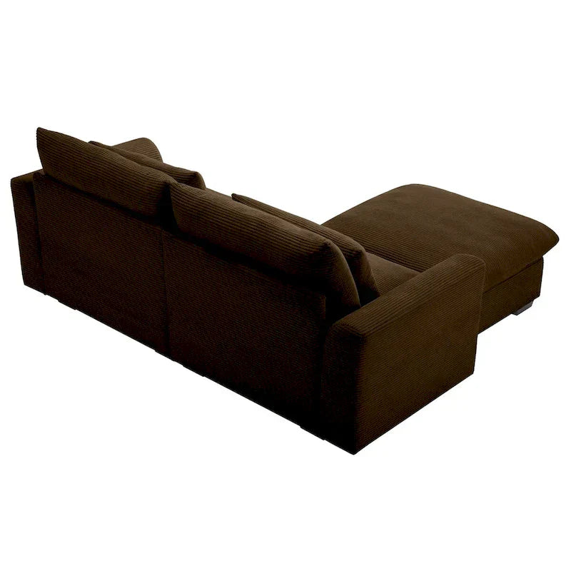 Canapé Sectionnel Confortable en Velours Côtelé avec Coussins et Accoudoirs Ronds, Canapé-Lit en Velours Côtelé Assise Profonde avec Pouf de Rangement