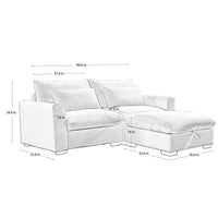 Canapé Sectionnel Confortable en Velours Côtelé avec Coussins et Accoudoirs Ronds, Canapé-Lit en Velours Côtelé Assise Profonde avec Pouf de Rangement