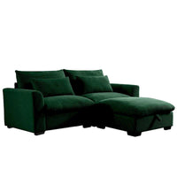 Canapé Sectionnel Confortable en Velours Côtelé avec Coussins et Accoudoirs Ronds, Canapé-Lit en Velours Côtelé Assise Profonde avec Pouf de Rangement