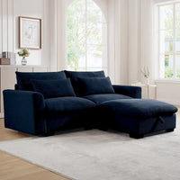 Canapé Sectionnel Confortable en Velours Côtelé avec Coussins et Accoudoirs Ronds, Canapé-Lit en Velours Côtelé Assise Profonde avec Pouf de Rangement