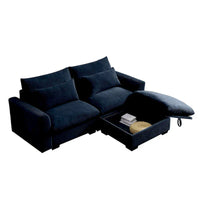 Canapé Sectionnel Confortable en Velours Côtelé avec Coussins et Accoudoirs Ronds, Canapé-Lit en Velours Côtelé Assise Profonde avec Pouf de Rangement