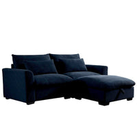 Canapé Sectionnel Confortable en Velours Côtelé avec Coussins et Accoudoirs Ronds, Canapé-Lit en Velours Côtelé Assise Profonde avec Pouf de Rangement