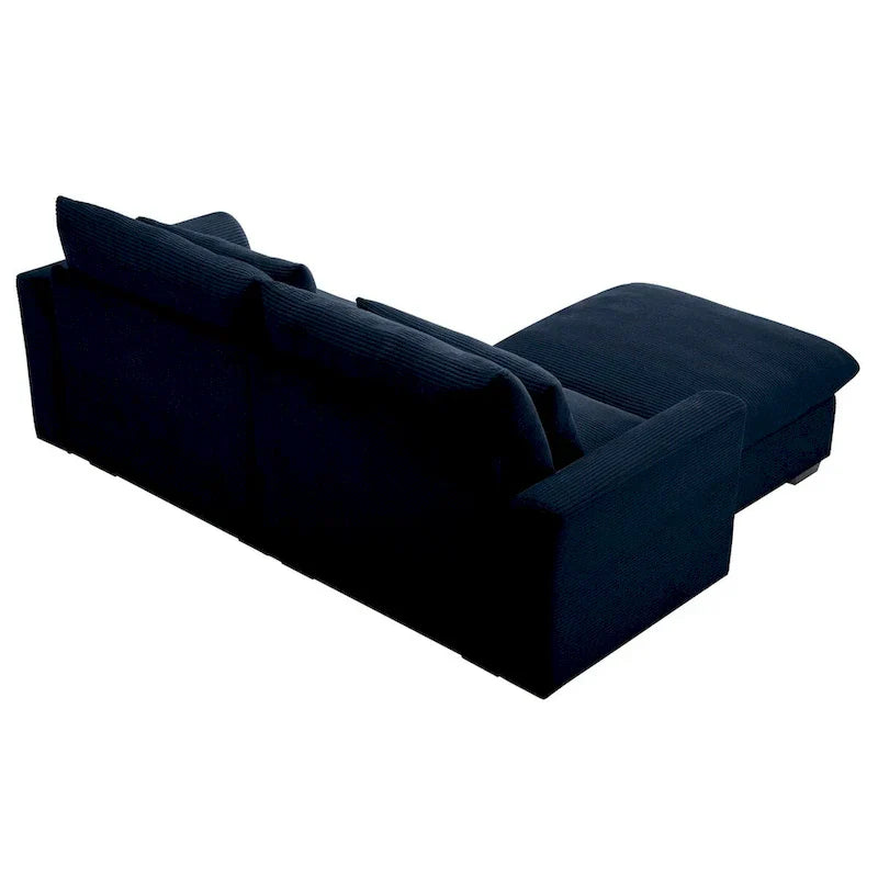 Canapé Sectionnel Confortable en Velours Côtelé avec Coussins et Accoudoirs Ronds, Canapé-Lit en Velours Côtelé Assise Profonde avec Pouf de Rangement