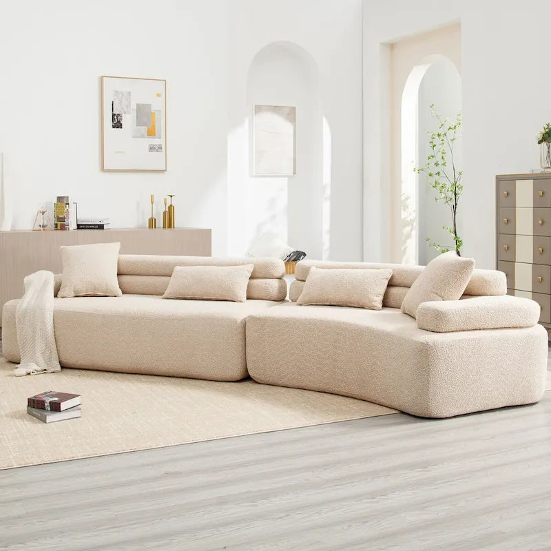 Canapé d'angle rembourré 4 places en tissu bouclé moderne avec 4 oreillers