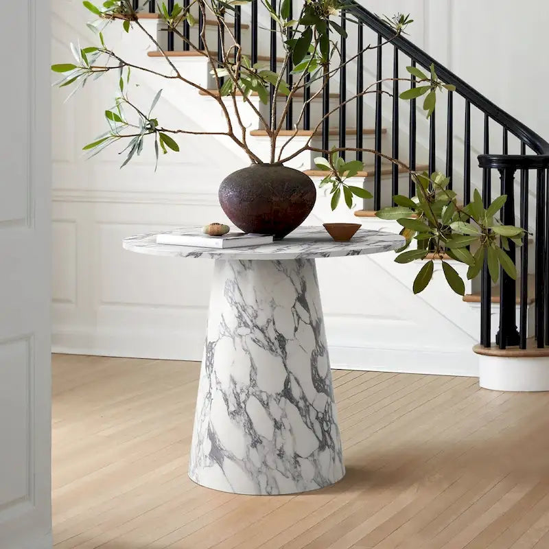 Table de salle à manger sur pied ronde 35 en faux marbre