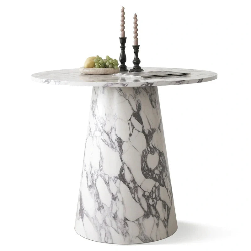 Table de salle à manger sur pied ronde 35 en faux marbre