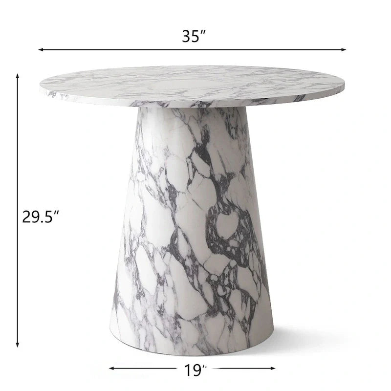 Table de salle à manger sur pied ronde 35 en faux marbre