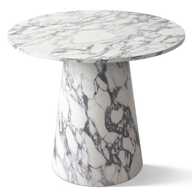 Table de salle à manger sur pied ronde 35 en faux marbre
