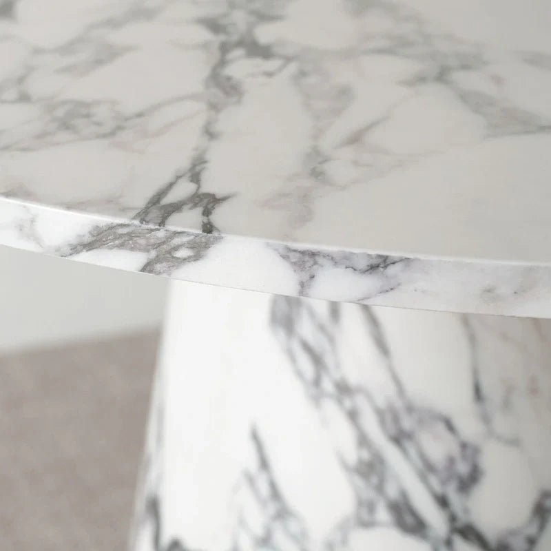 Table de salle à manger sur pied ronde 35 en faux marbre