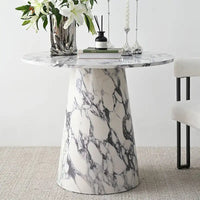 Table de salle à manger sur pied ronde 35 en faux marbre