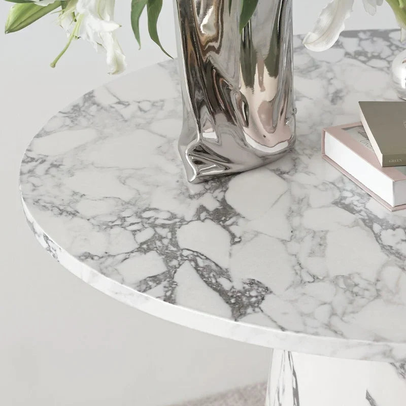Table de salle à manger sur pied ronde 35 en faux marbre