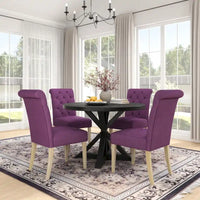 Ensemble de salle à manger rond 5 pièces Roundhill Furniture Banff, table ronde à traverse croisée avec 4 chaises capitonnées