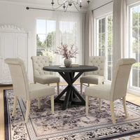 Ensemble de salle à manger rond 5 pièces Roundhill Furniture Banff, table ronde à traverse croisée avec 4 chaises capitonnées