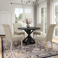 Ensemble de salle à manger rond 5 pièces Roundhill Furniture Banff, table ronde à traverse croisée avec 4 chaises capitonnées