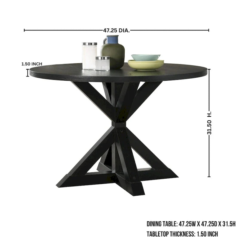 Ensemble de salle à manger rond 5 pièces Roundhill Furniture Banff, table ronde à traverse croisée avec 4 chaises capitonnées