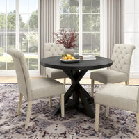 Ensemble de salle à manger rond 5 pièces Roundhill Furniture Banff, table ronde à traverse croisée avec 4 chaises capitonnées