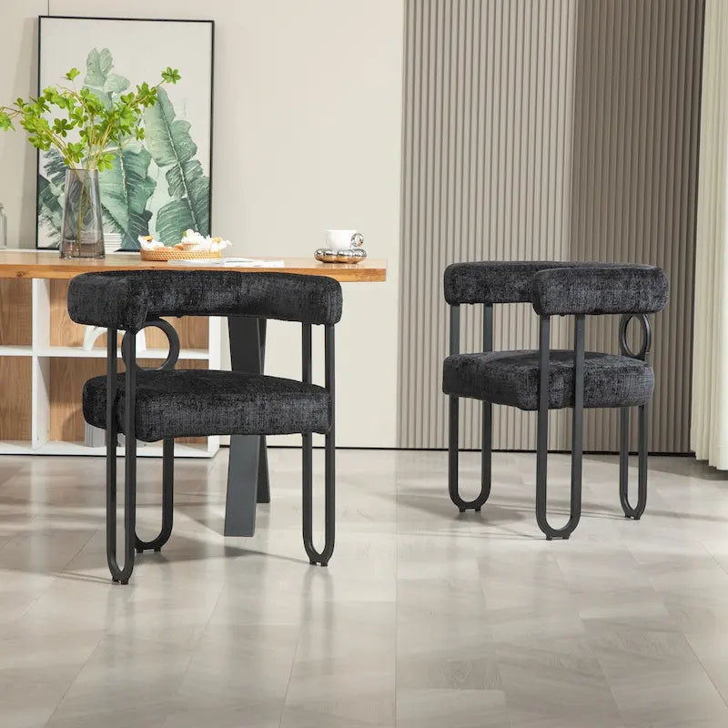 Chaises de salle à manger d'appoint au design contemporain rembourrées en chenille/cuir lot de 2