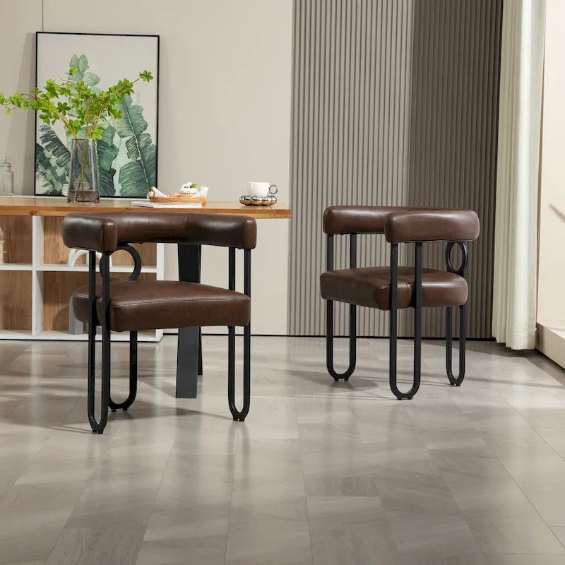 Chaises de salle à manger d'appoint au design contemporain rembourrées en chenille/cuir lot de 2