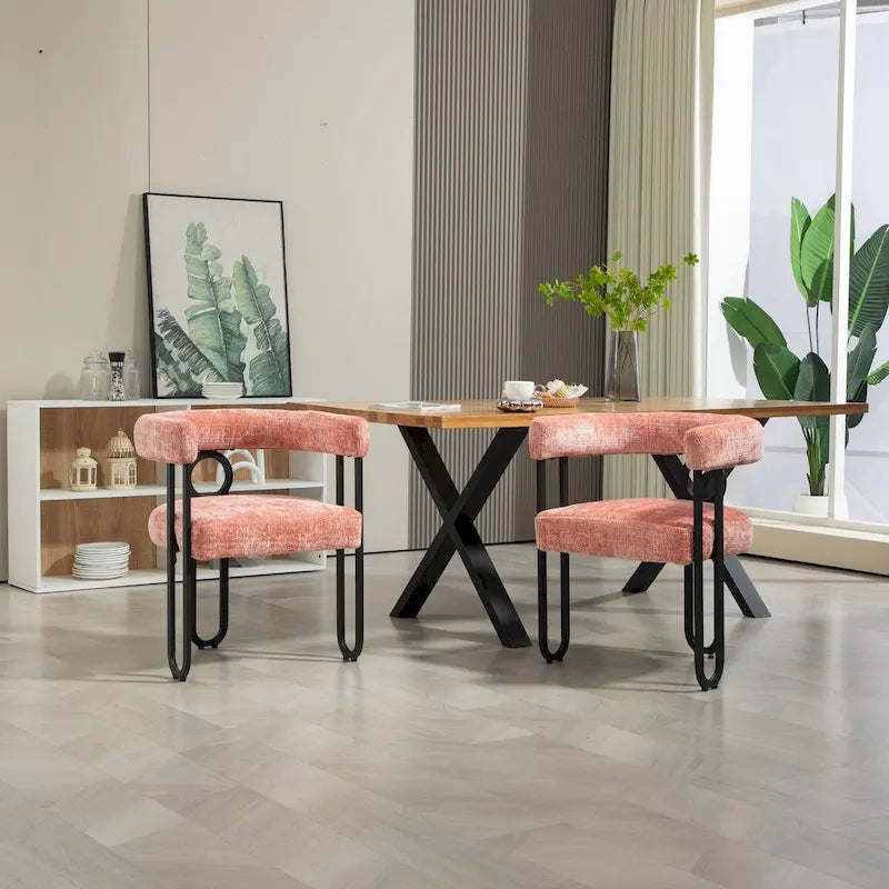 Chaises de salle à manger d'appoint au design contemporain rembourrées en chenille/cuir lot de 2