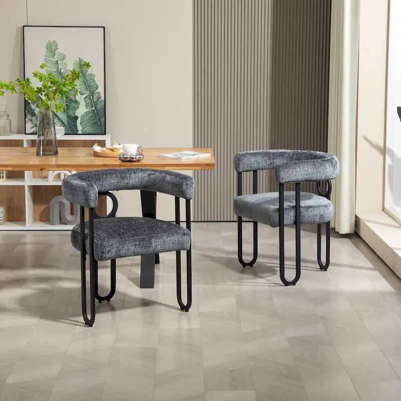 Chaises de salle à manger d'appoint au design contemporain rembourrées en chenille/cuir lot de 2
