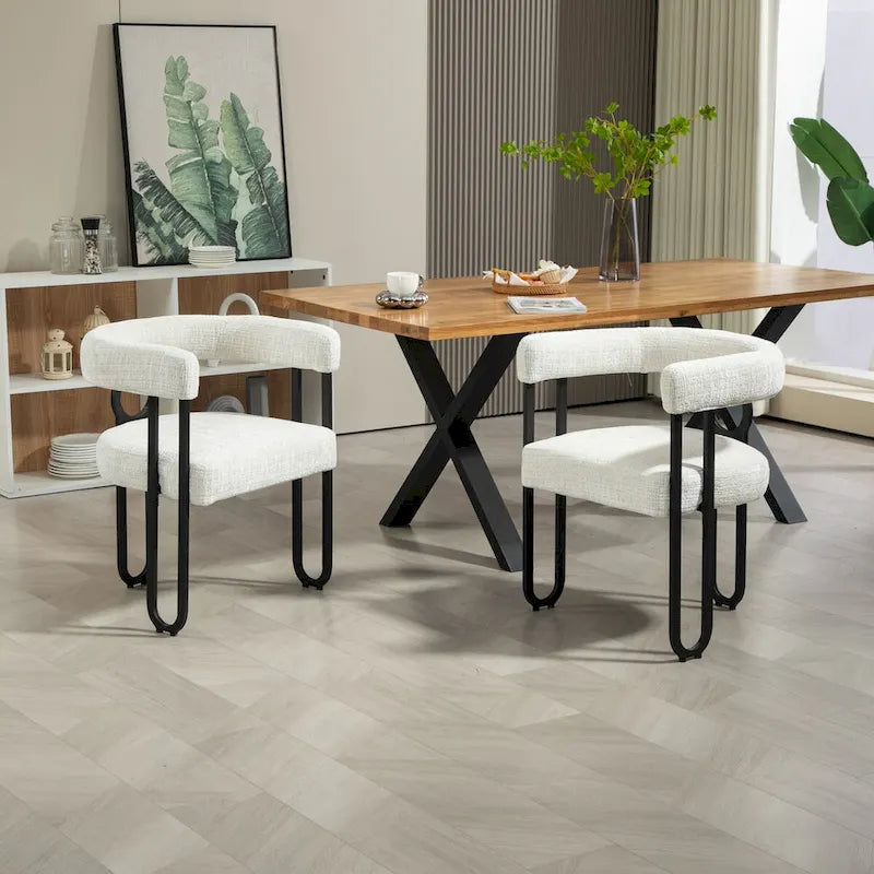 Chaises de salle à manger d'appoint au design contemporain rembourrées en chenille/cuir lot de 2