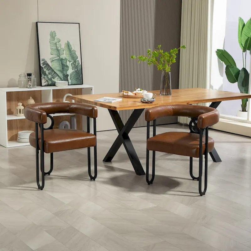 Chaises de salle à manger d'appoint au design contemporain rembourrées en chenille/cuir lot de 2