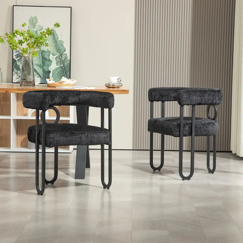 Chaises de salle à manger d'appoint au design contemporain rembourrées en chenille/cuir lot de 2
