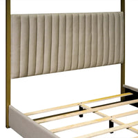 Lit plateforme à baldaquin Queen Size rembourré avec tête de lit et cadre en métal