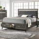 Lit plateforme moderne gris avec rangement Heinisk de Furniture of America, avec tête et pied de lit à motifs chevrons et tiroirs