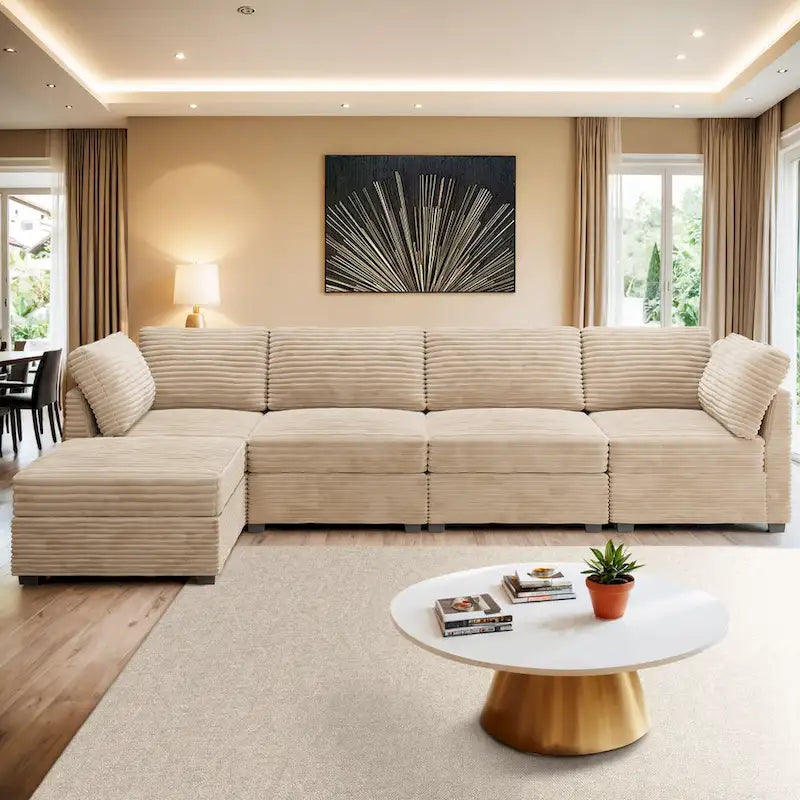 Canapé d'intérieur OVIOS avec pouf et rembourrage en peluche profonde