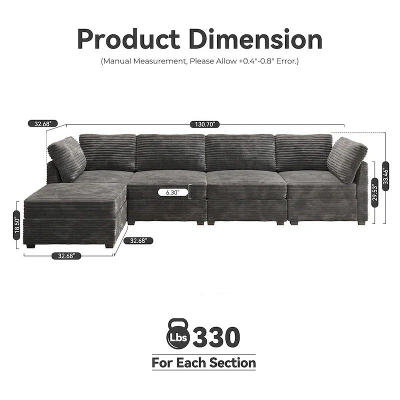 Canapé d'intérieur OVIOS avec pouf et rembourrage en peluche profonde