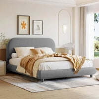 Lit plateforme capitonné pleine taille en tissu Teddy Fleece avec tissu épais