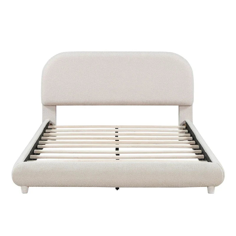 Lit plateforme capitonné pleine taille en tissu Teddy Fleece avec tissu épais