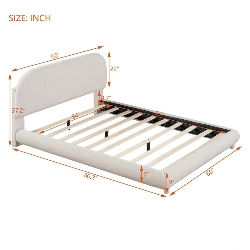 Lit plateforme capitonné pleine taille en tissu Teddy Fleece avec tissu épais
