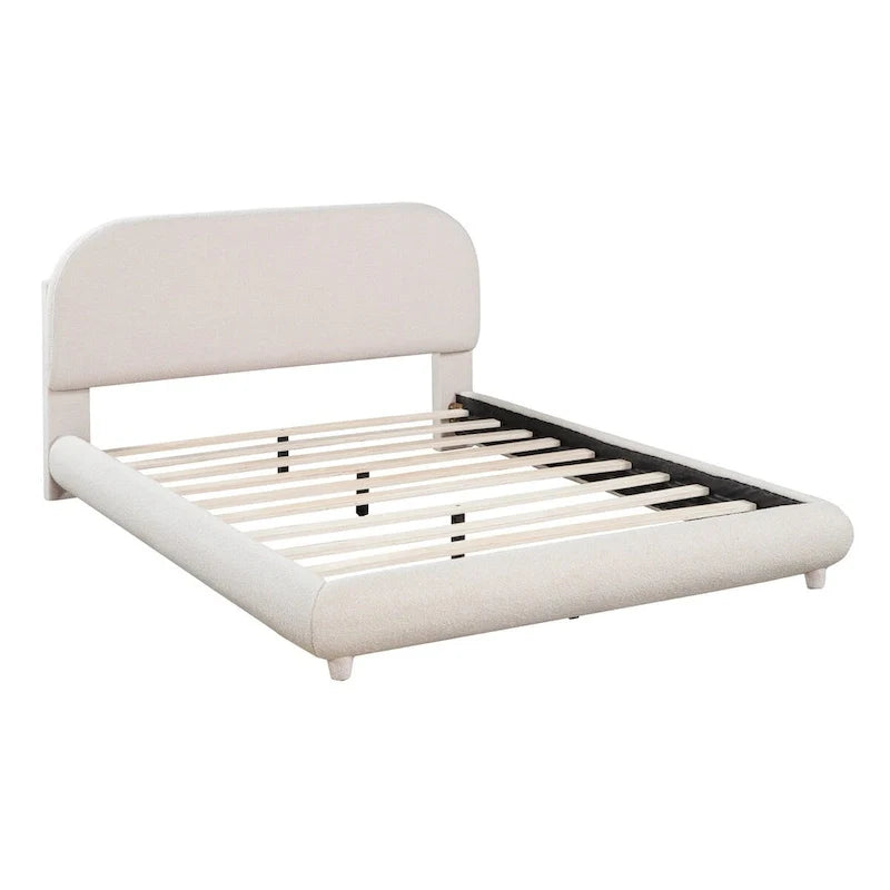 Lit plateforme capitonné pleine taille en tissu Teddy Fleece avec tissu épais