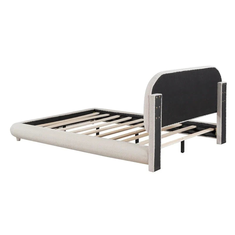 Lit plateforme capitonné pleine taille en tissu Teddy Fleece avec tissu épais