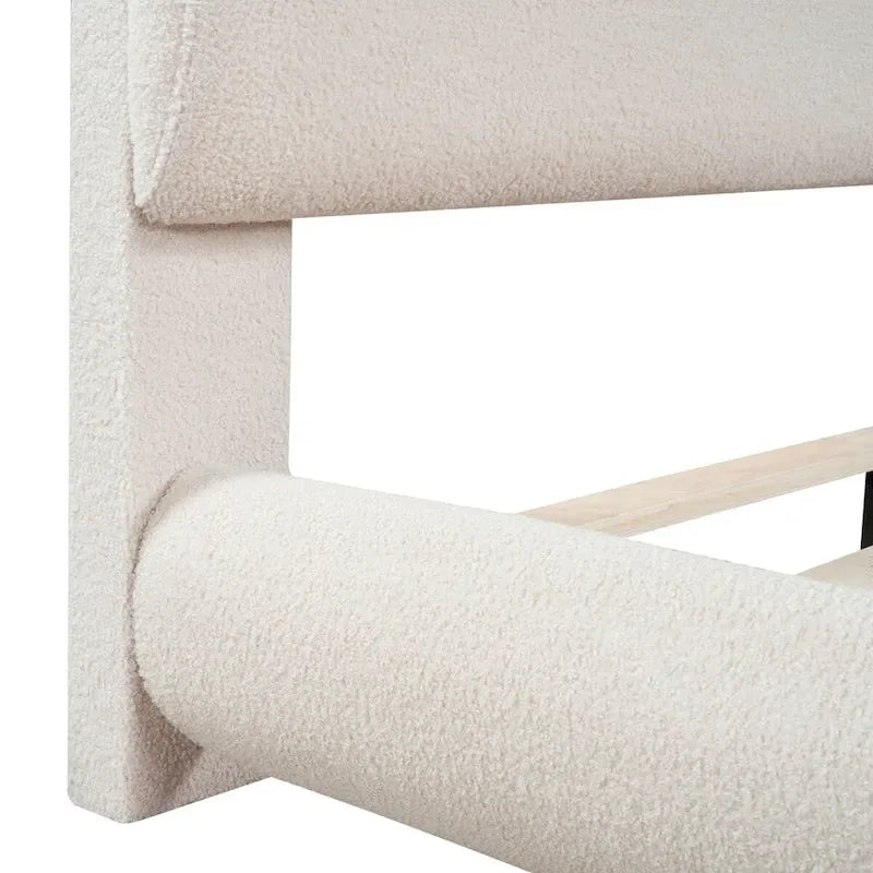 Lit plateforme capitonné pleine taille en tissu Teddy Fleece avec tissu épais
