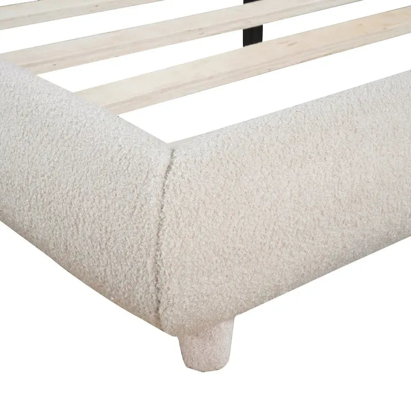 Lit plateforme capitonné pleine taille en tissu Teddy Fleece avec tissu épais