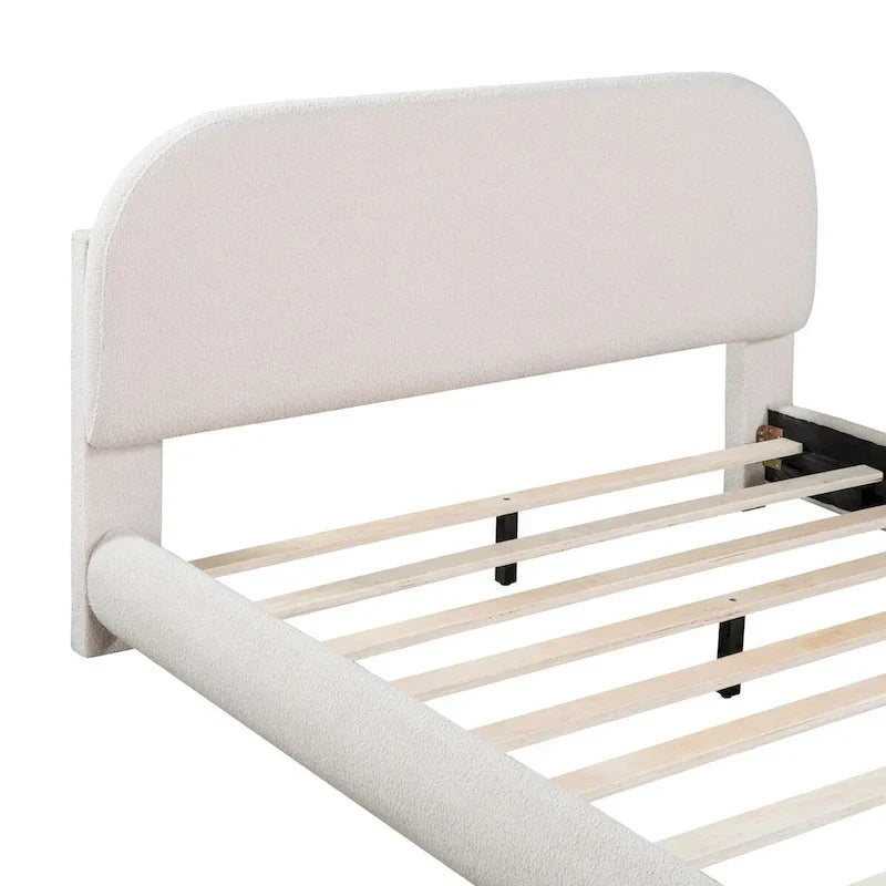 Lit plateforme capitonné pleine taille en tissu Teddy Fleece avec tissu épais