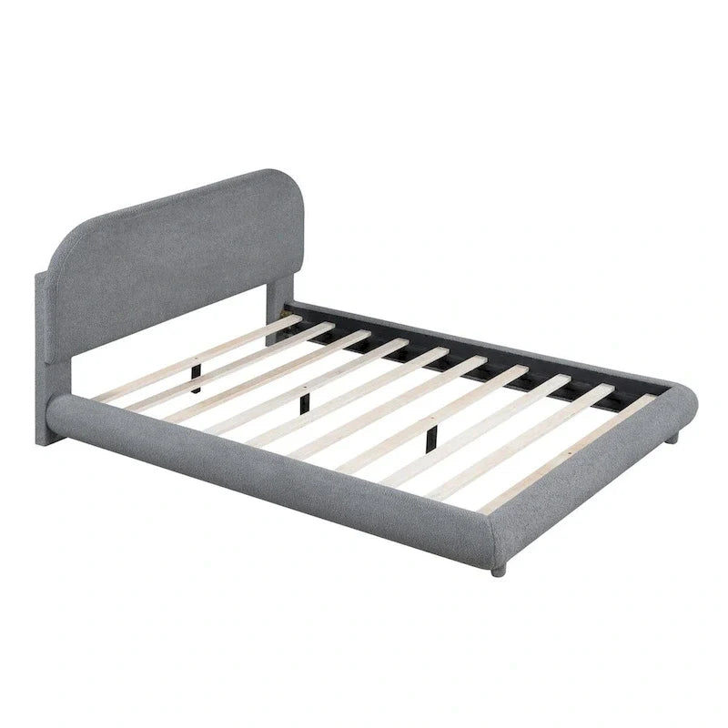 Lit plateforme capitonné pleine taille en tissu Teddy Fleece avec tissu épais
