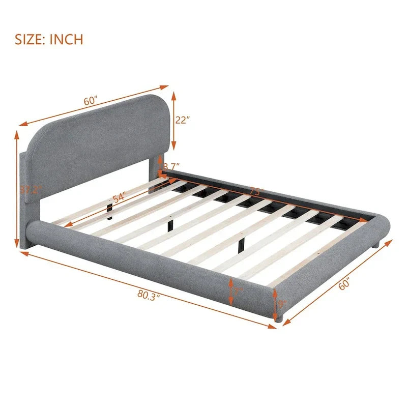 Lit plateforme capitonné pleine taille en tissu Teddy Fleece avec tissu épais