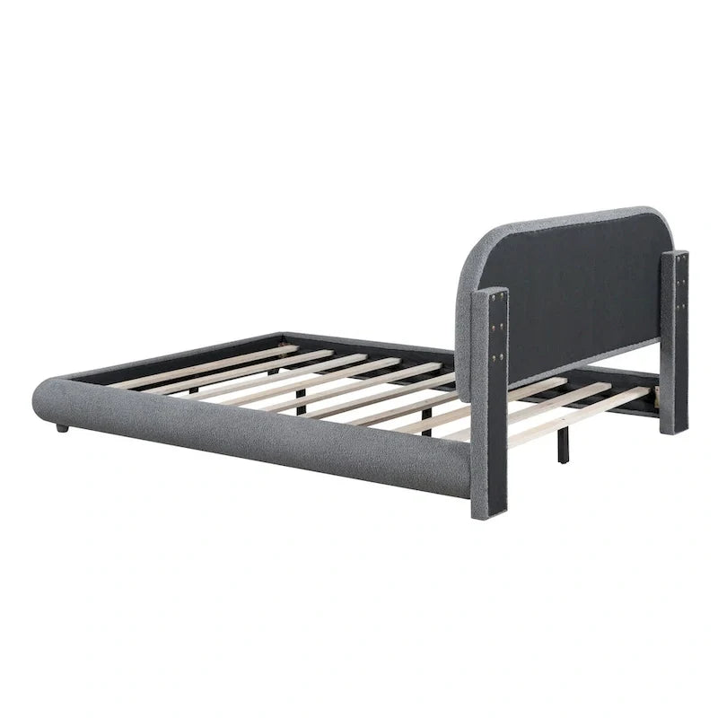 Lit plateforme capitonné pleine taille en tissu Teddy Fleece avec tissu épais