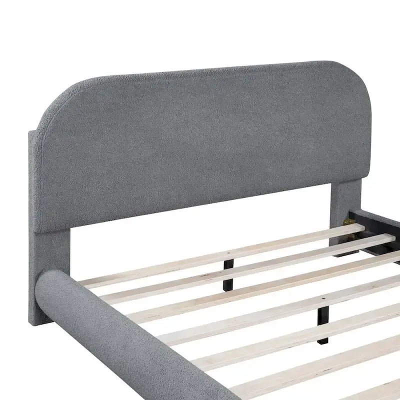 Lit plateforme capitonné pleine taille en tissu Teddy Fleece avec tissu épais