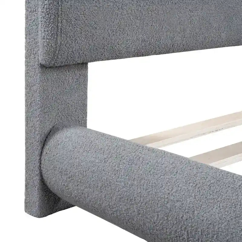 Lit plateforme capitonné pleine taille en tissu Teddy Fleece avec tissu épais