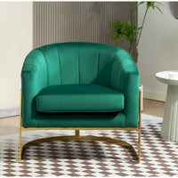 Fauteuil moderne en velours avec accents dorés
