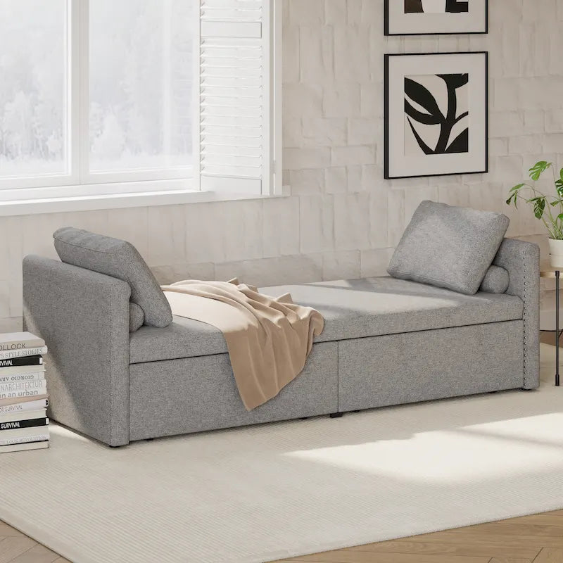 Méridienne moderne lit de repos petit lit de repos simple avec 2 tiroirs, sans matelas requis, parfait pour salons & bureau à domicile