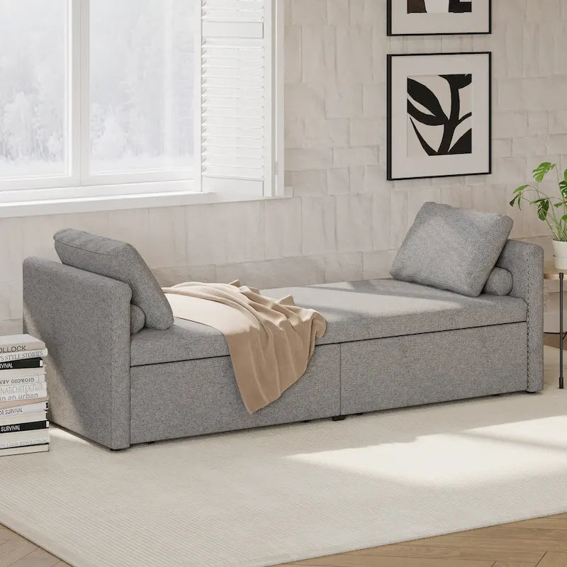 Méridienne moderne lit de repos petit lit de repos simple avec 2 tiroirs, sans matelas requis, parfait pour salons & bureau à domicile