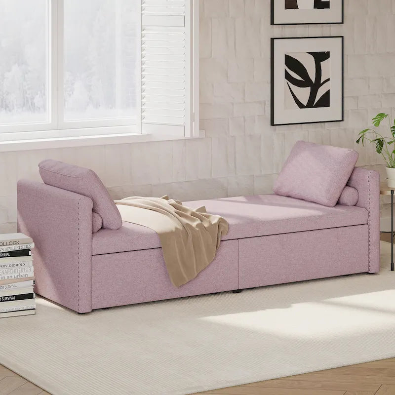 Méridienne moderne lit de repos petit lit de repos simple avec 2 tiroirs, sans matelas requis, parfait pour salons & bureau à domicile
