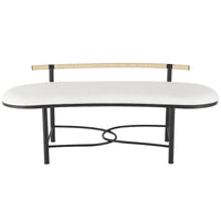 Banc de maison ovale rembourré abstrait en métal avec cadre en métal noir et dossier en corde - Blanc - Roche River Decor