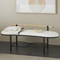 Banc de maison ovale rembourré abstrait en métal avec cadre en métal noir et dossier en corde - Blanc - Roche River Decor